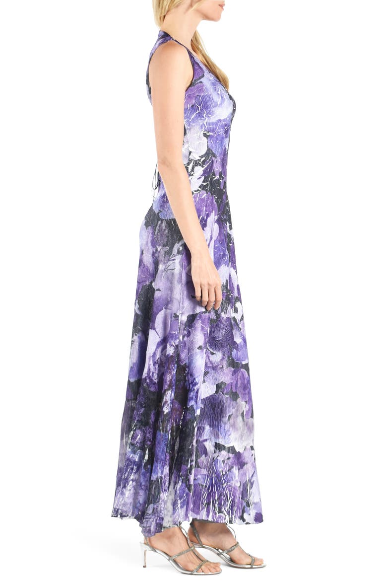 Floral Lace-Up Back Chiffon & Charmeuse Gown, Alternate, color, AMETHYST ROSE
