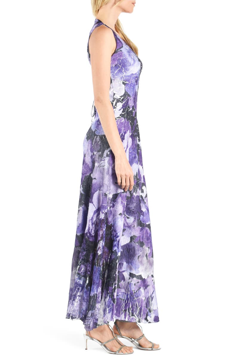 Komarov Floral Lace-Up Back Chiffon & Charmeuse Gown, Alternate, color,