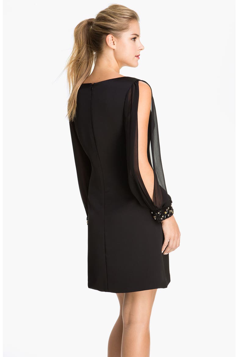 Chiffon Split Sleeve Crepe Shift Dress, Alternate, color, BLACK