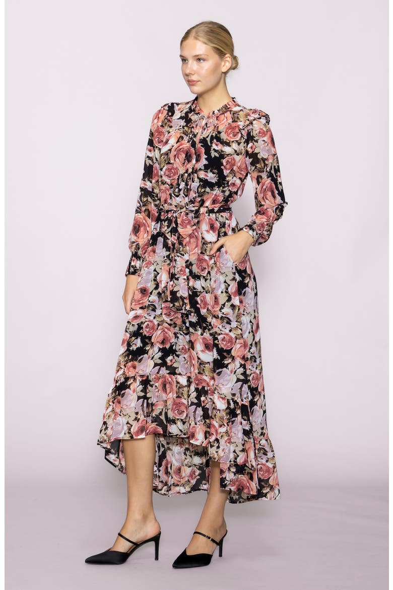 Print Long Sleeve Dress, Alternate, color, BLACK MULTI