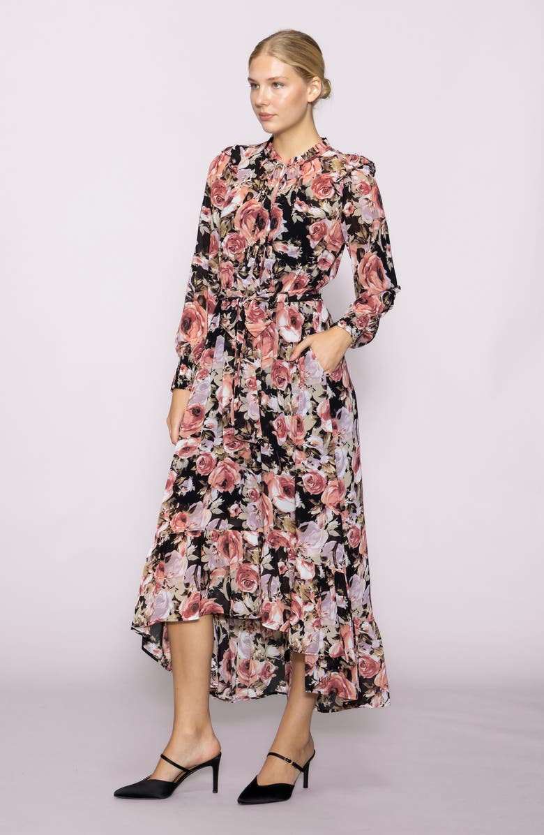 MELLODAY Print Long Sleeve Dress, Alternate, color, Black Multi