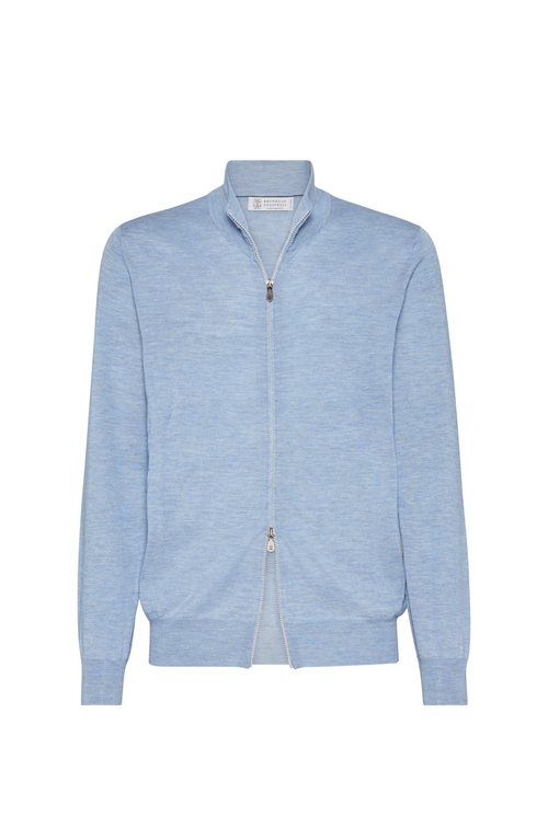 Brunello Cucinelli Zip-neck Lightweight Cardigan In Blue