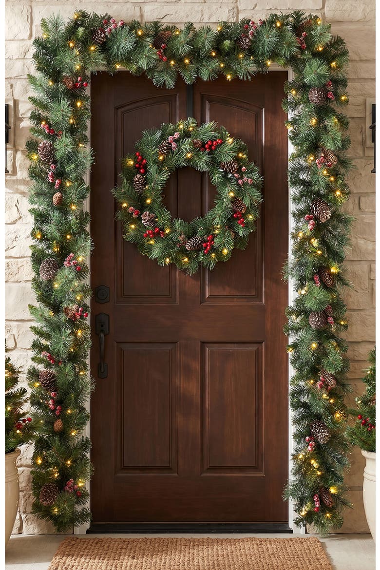 Set of 2 Illuminated Artificial Christmas Garlands, Alternate, color, Greenery Green