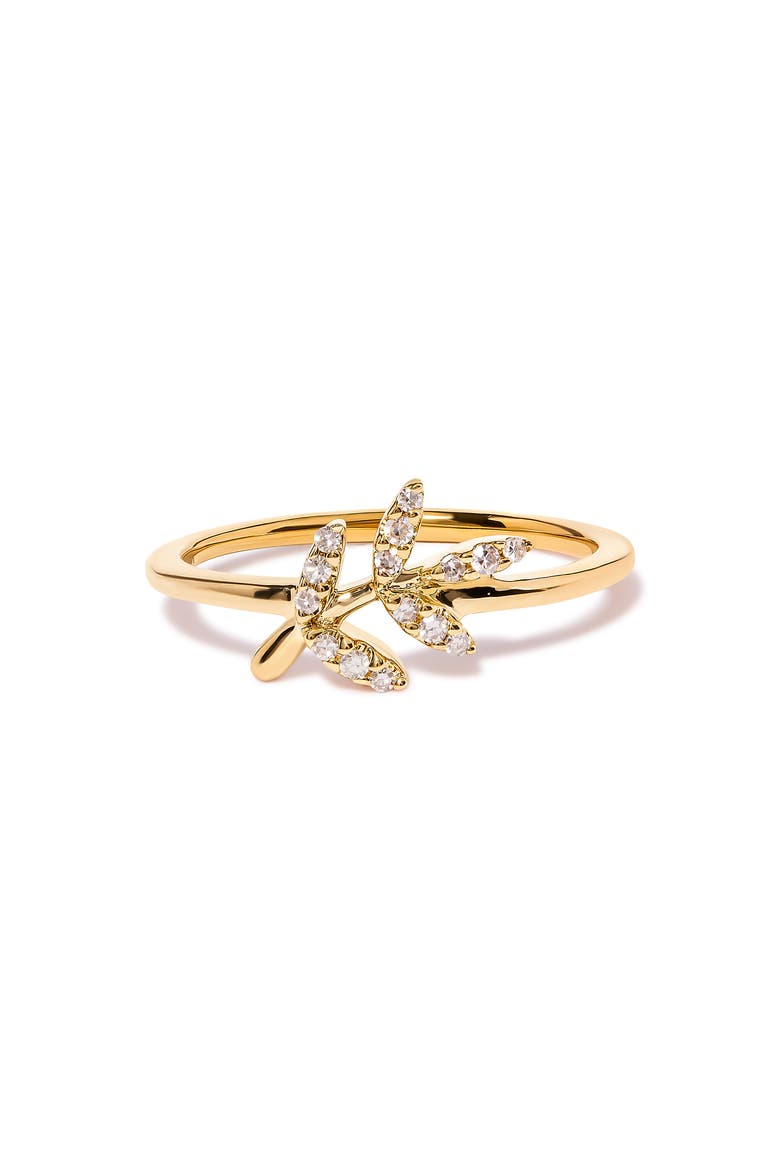 10K Yellow Gold 1/10 Cttw Diamond Leaf and Branch Ring, Main, color, Yellow