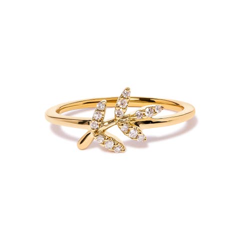 10K Yellow Gold 1/10 Cttw Diamond Leaf and Branch Ring