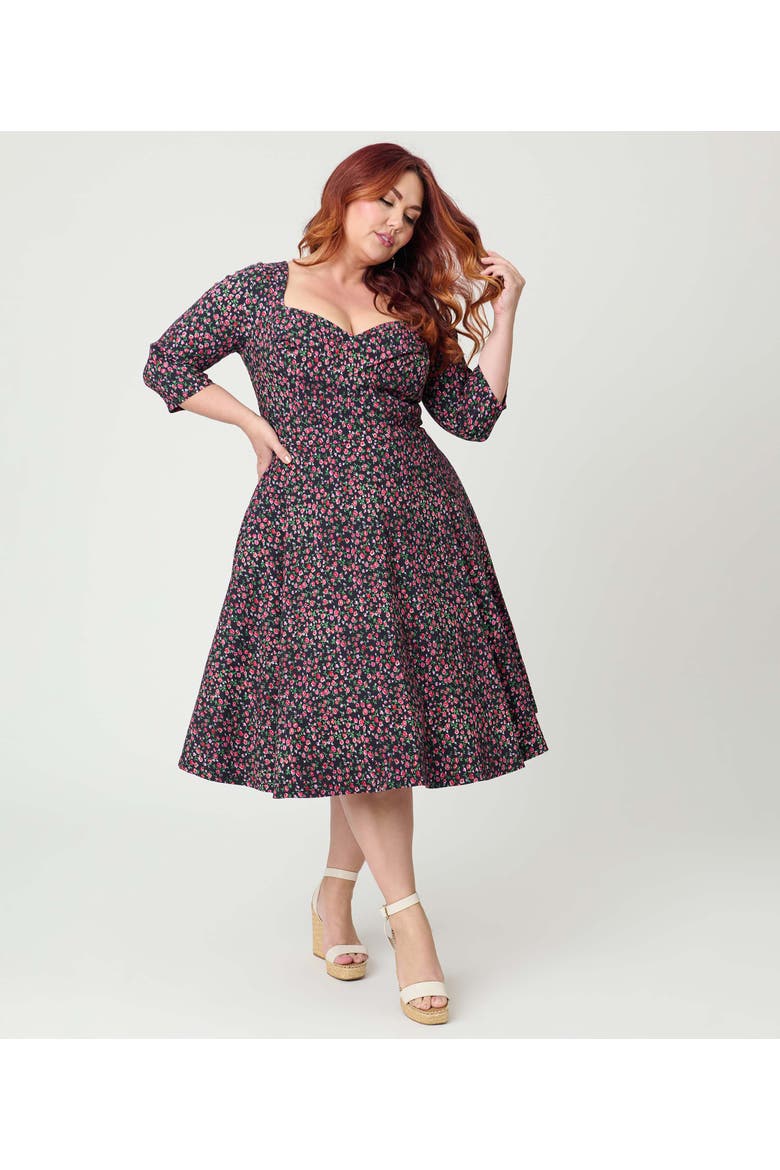 Plus Size Pleated Bust Swing Dress, Main, color, Blue Green w/ Dragonfly Brooch