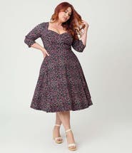 Unique Vintage Plus Size Pleated Bust Swing Dress