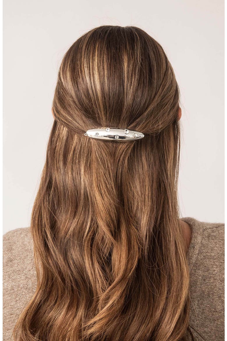 Crustal Stud Oblong Hair Barrette, Alternate, color, SILVER