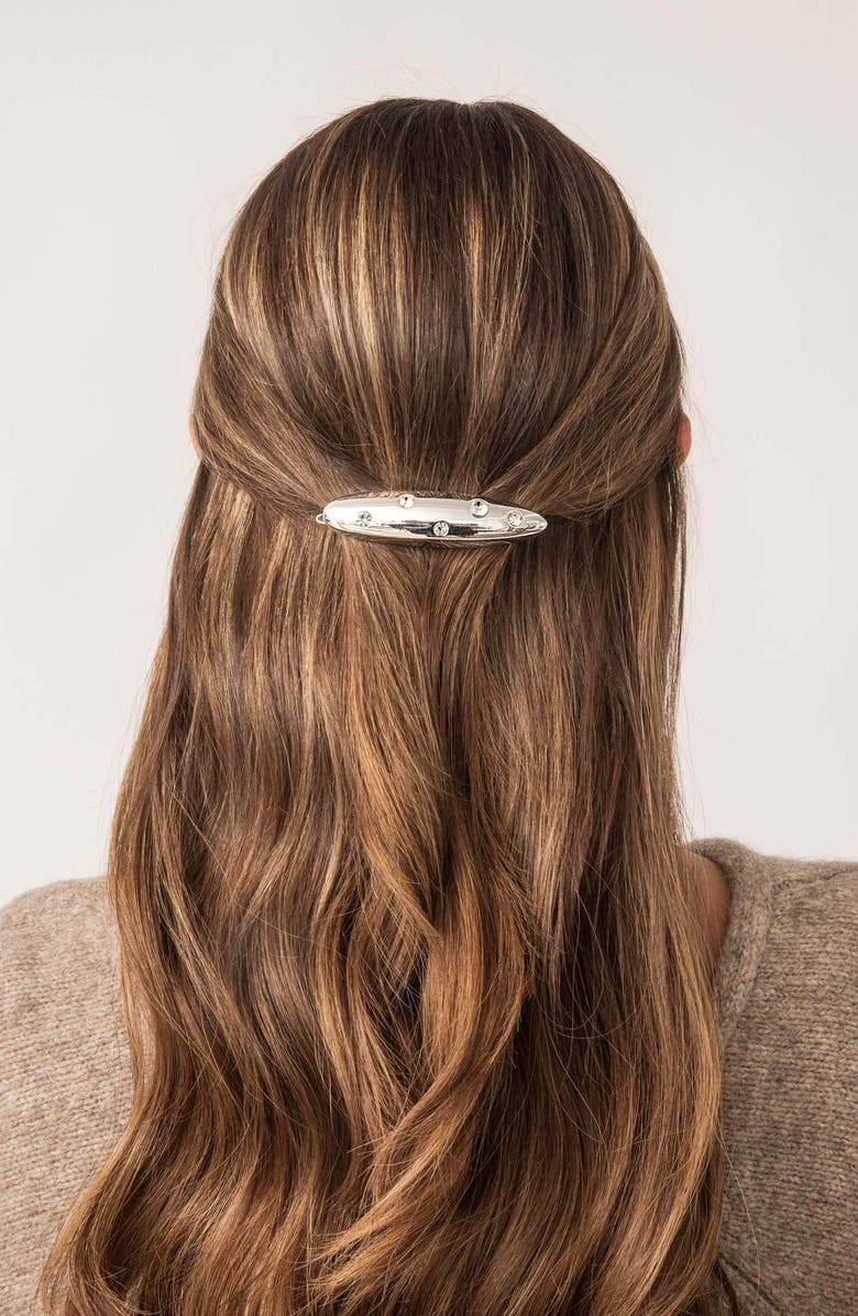 Ettika Crustal Stud Oblong Hair Barrette, Alternate, color, Silver