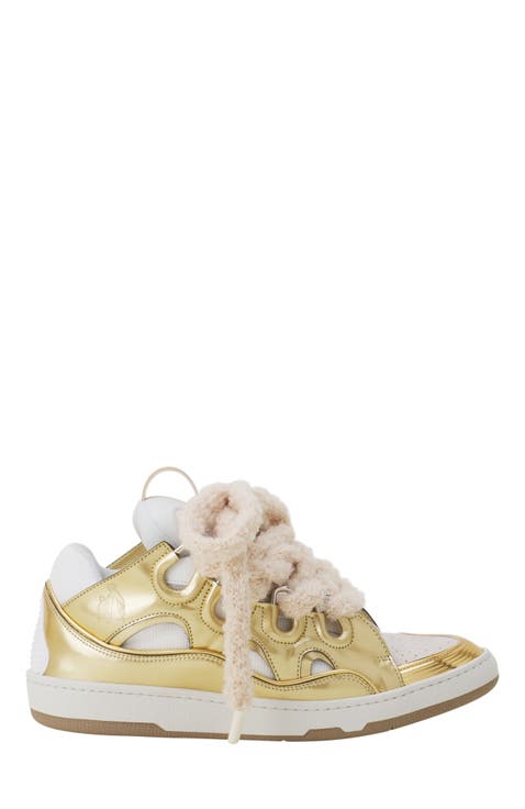 Curb Metallic Leather Sneakers With Mesh Laces