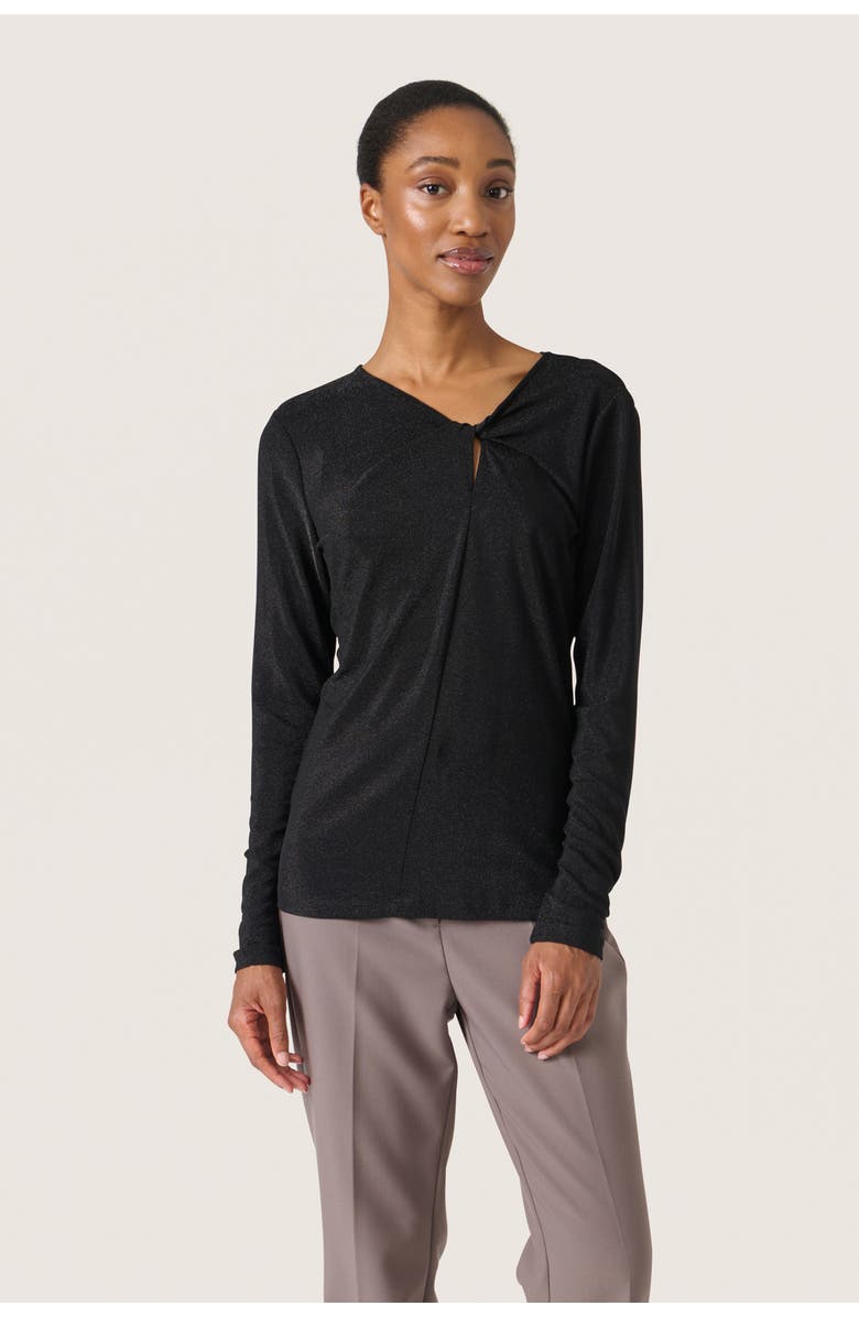 Soaked in Luxury Skylara Knotted Long Sleeve Glitter Top, Main, color, Black