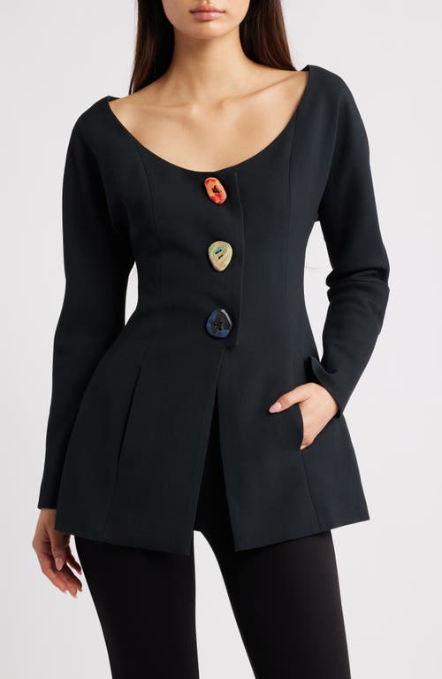 Emily Dawn Long Wedding Button Blazer In Black