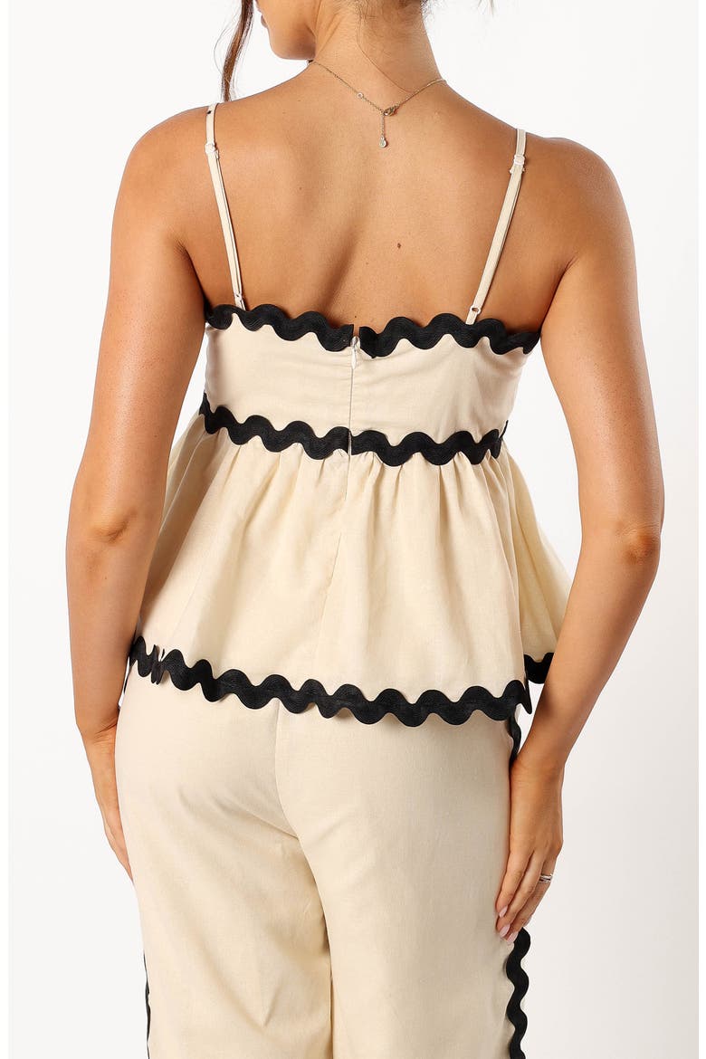 Mollymook Rickrack Trim Sleeveless Peplum Top, Alternate, color, CREAM BLACK