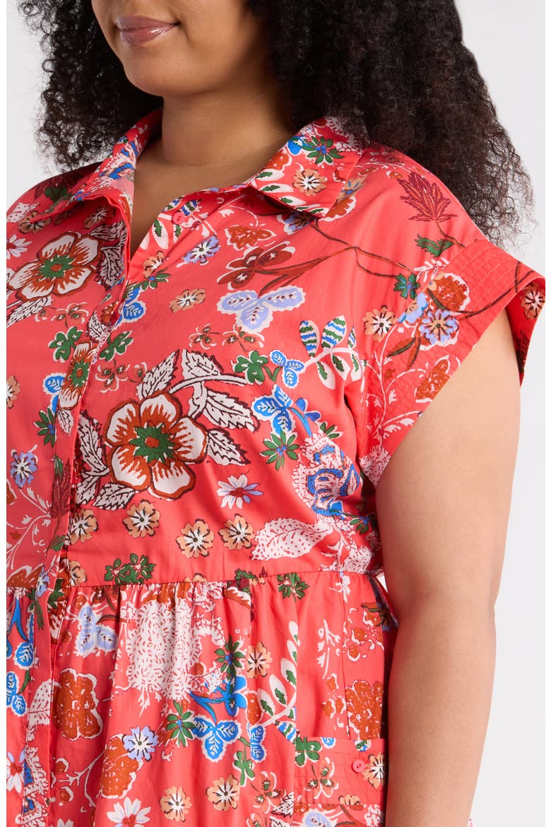 Oreanna Floral Print Midi Shirtdress, Alternate, color, CORAL-BLUE