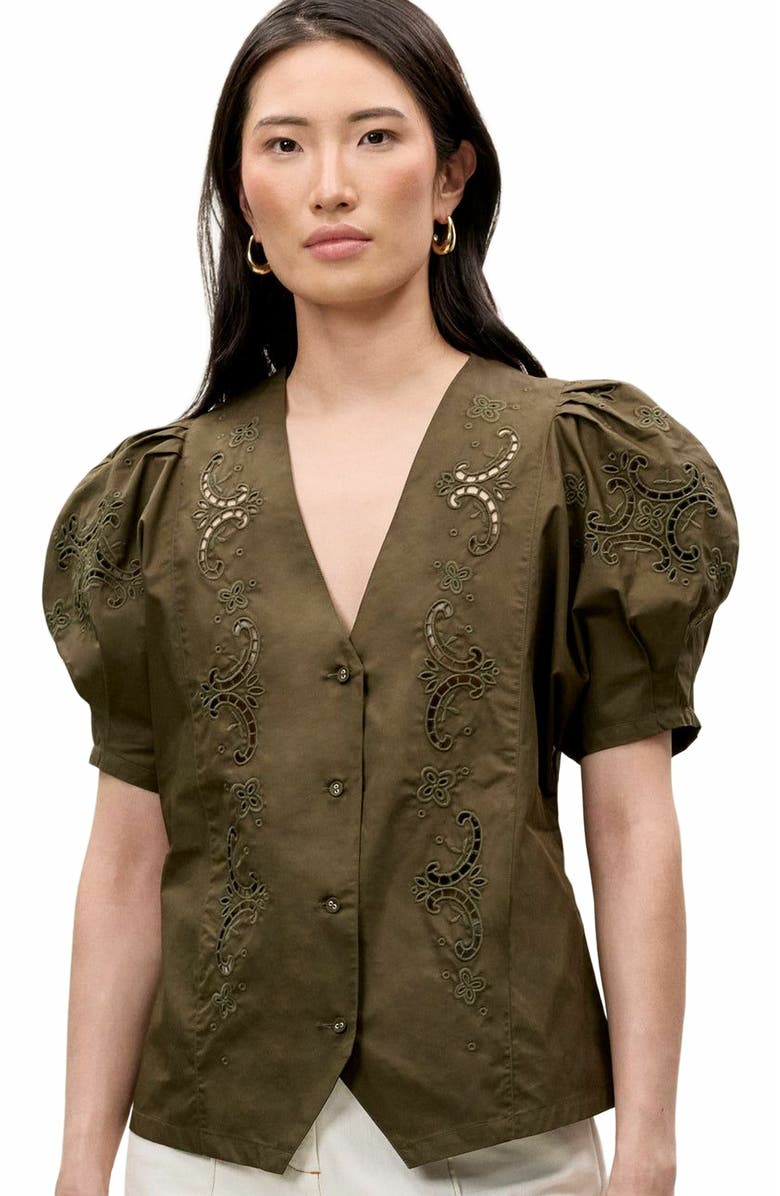 Rebecca Taylor Raquel Twill Shirt, Alternate, color, Olive