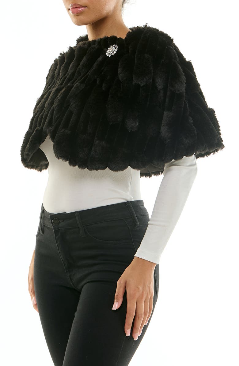 Nina Leonard Faux Fur Capelet, Alternate, color, Black