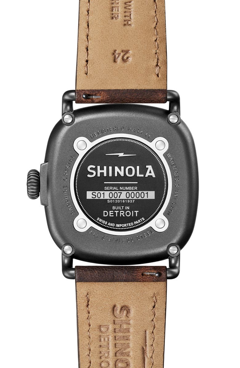 Shinola The Guardian Leather Strap Watch, 41.5mm x 43mm, Alternate, color, 