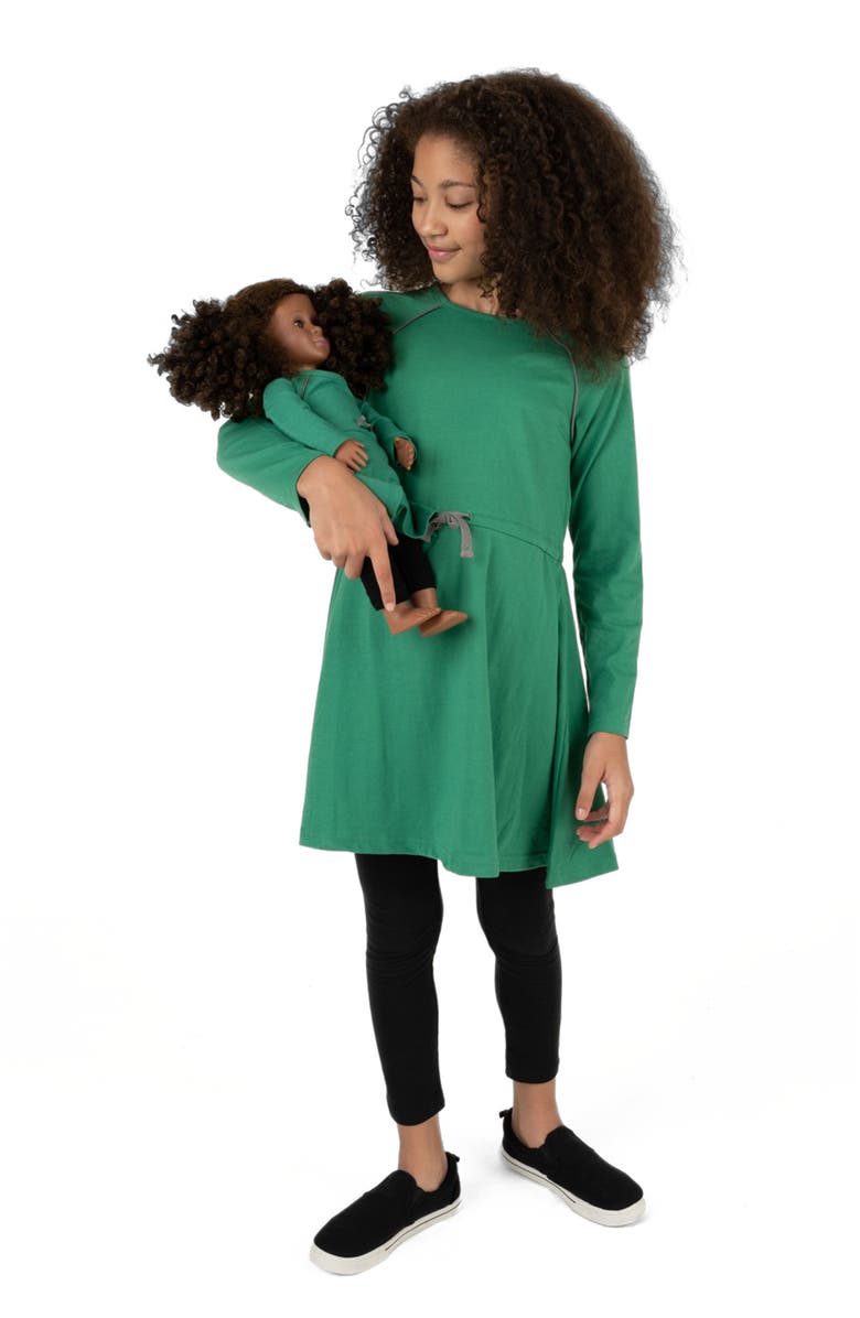 Leveret Girls Bow Tie Dress with Matching Doll Dress, Alternate, color, Green