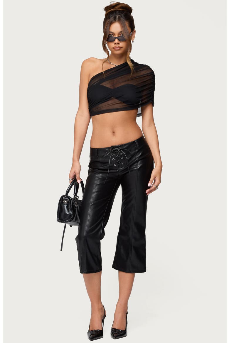 Layered Off the Shoulder Mesh Crop Top, Alternate, color, BLACK