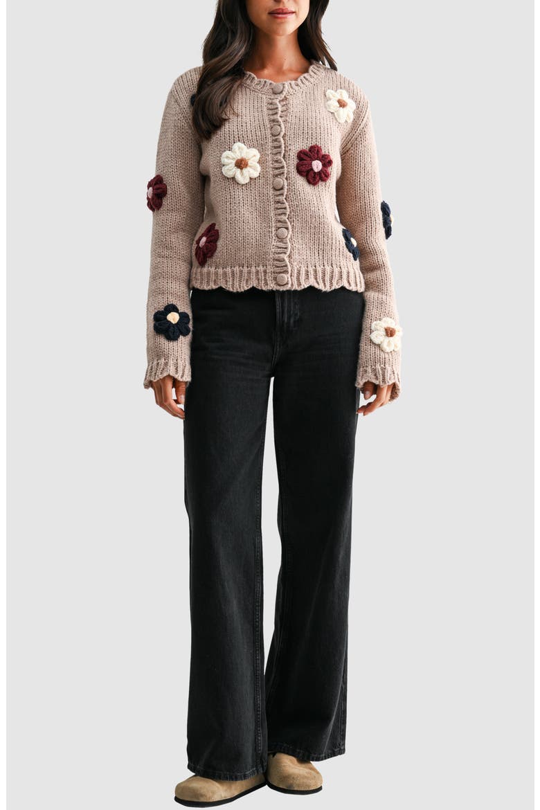 Floral Appliqué Cardigan, Alternate, color, TAUPE MULTI FLORAL