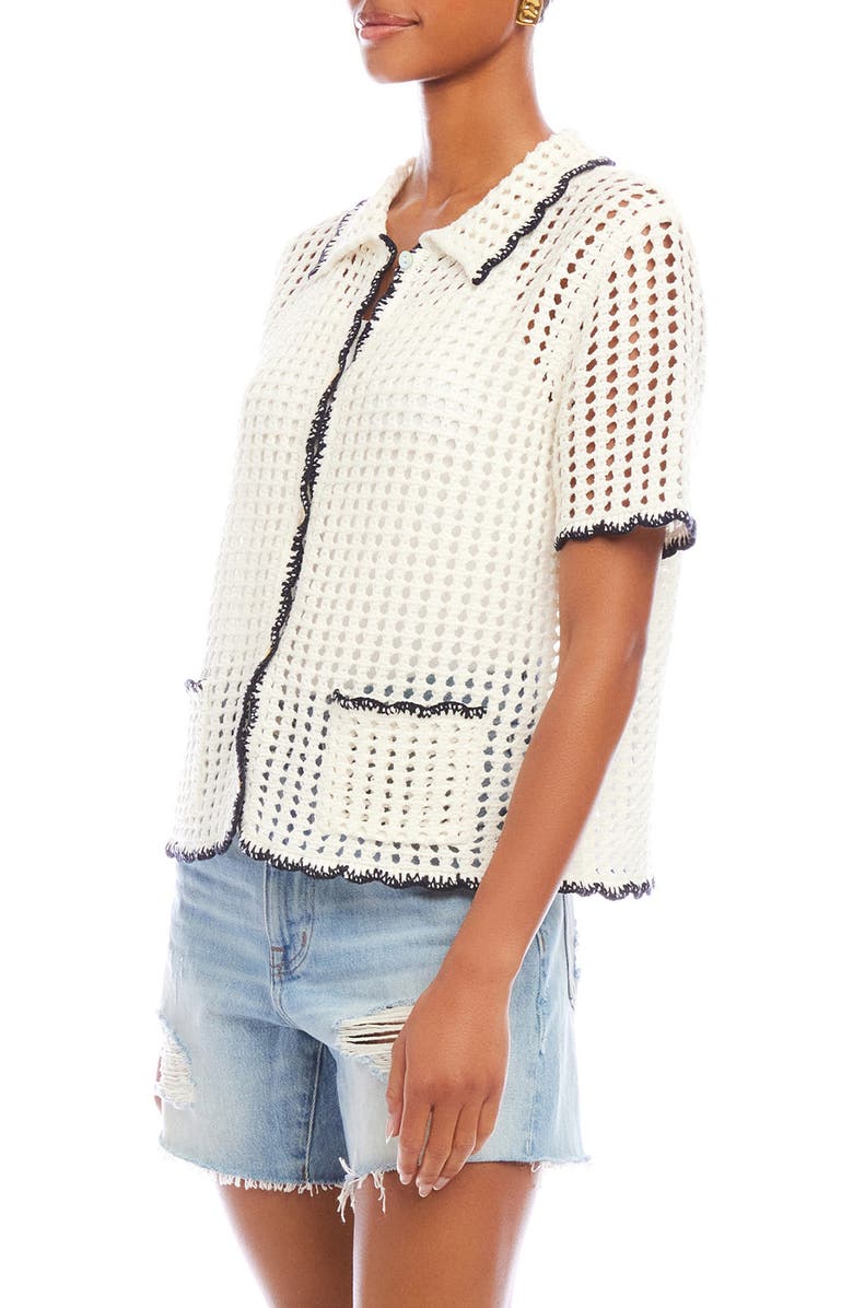 FIFTEEN TWENTY Gemma Open Knit Button-Up Shirt, Alternate, color, Off White / Navy