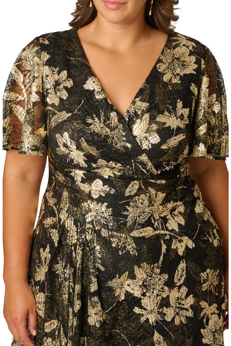 Metallic Floral Lace Gown, Alternate, color, BLACK/ GOLD