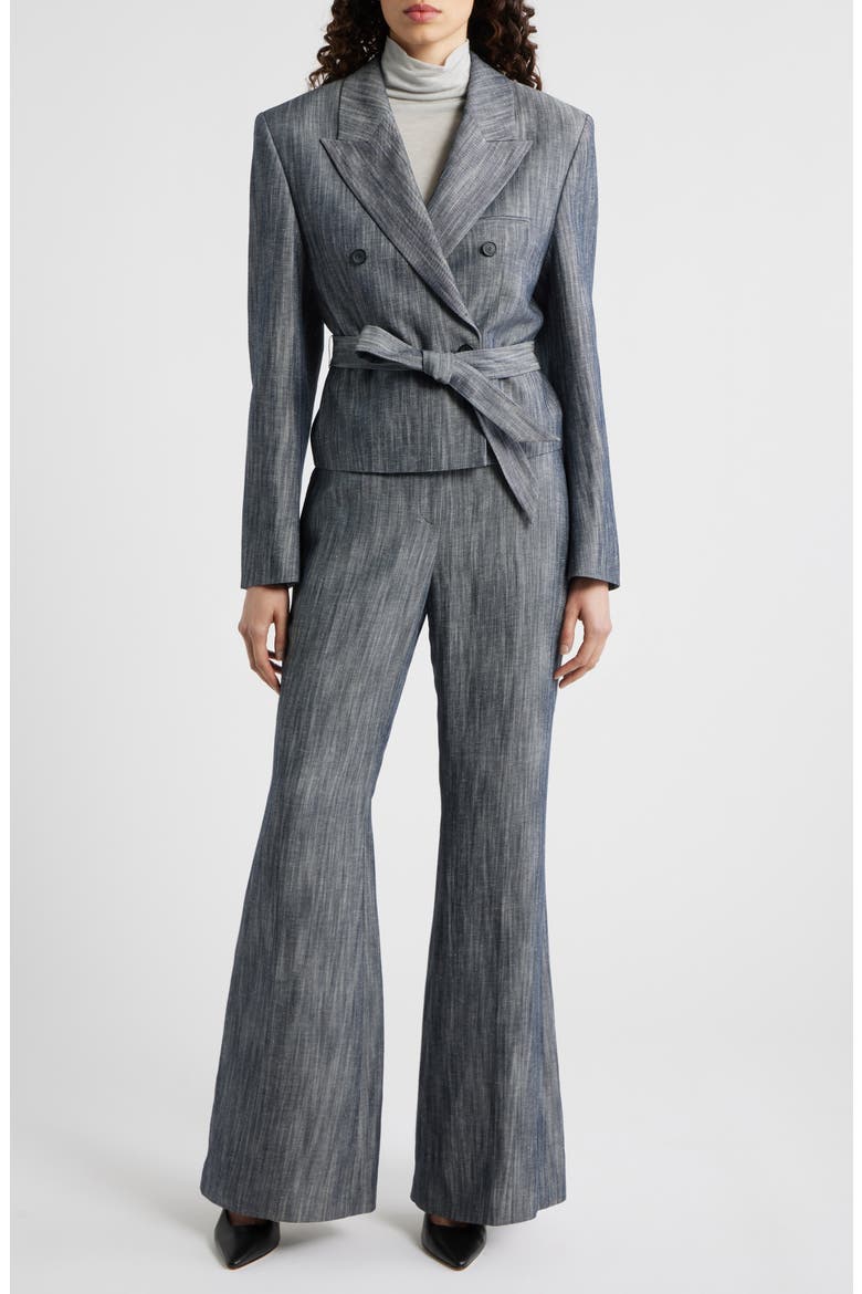 Jelsia Belted Sharkskin Twill Double Breasted Crop Blazer, Alternate, color, CHARCOAL SHARKSKIN
