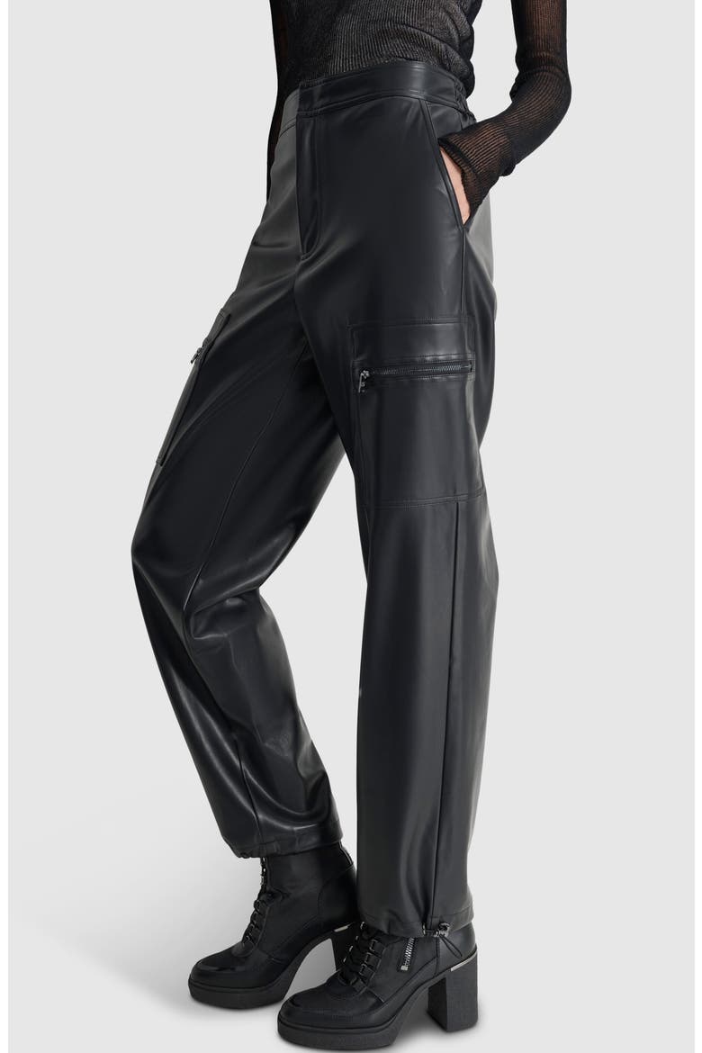 Faux Leather Cargo Pants, Alternate, color, BLACK