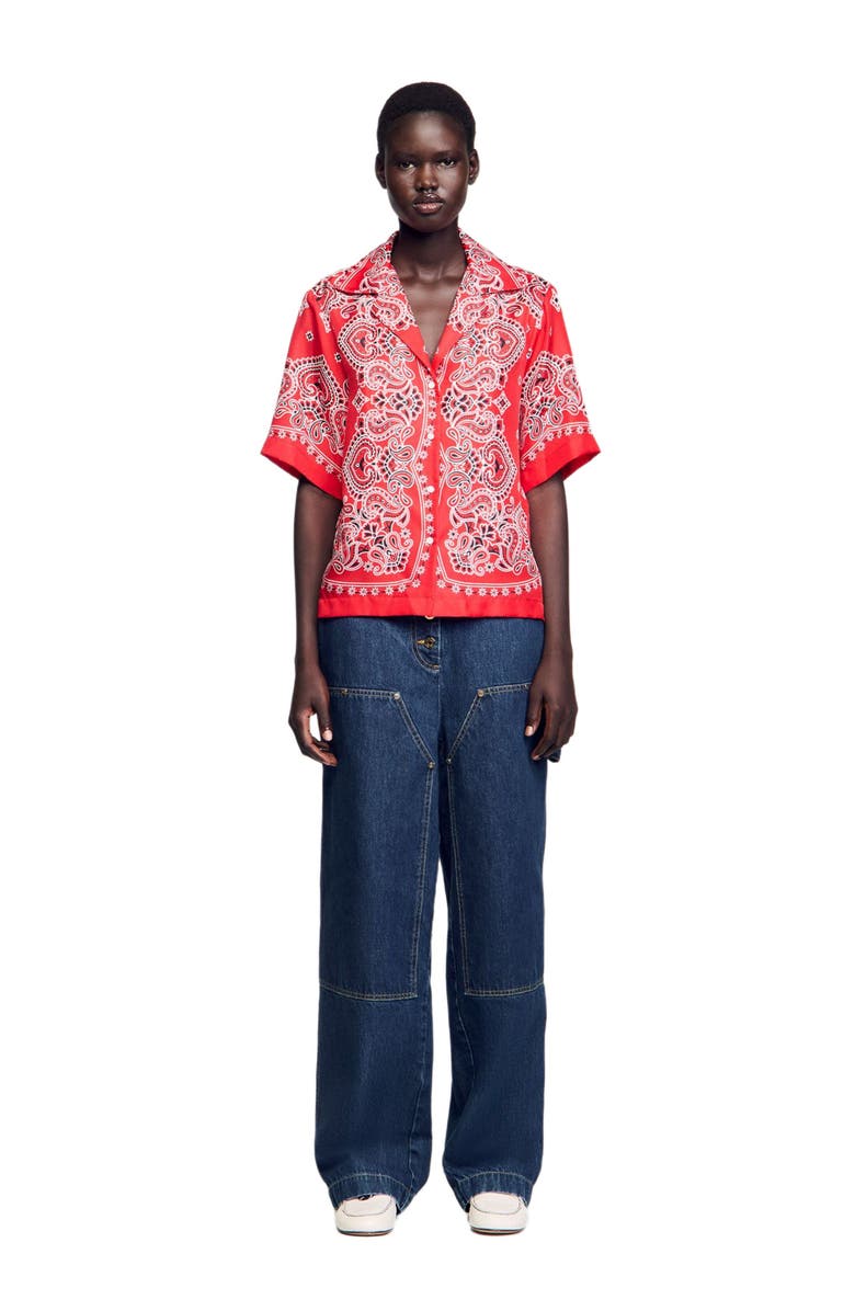 SANDRO Bandana print silk shirt, Alternate, color, 