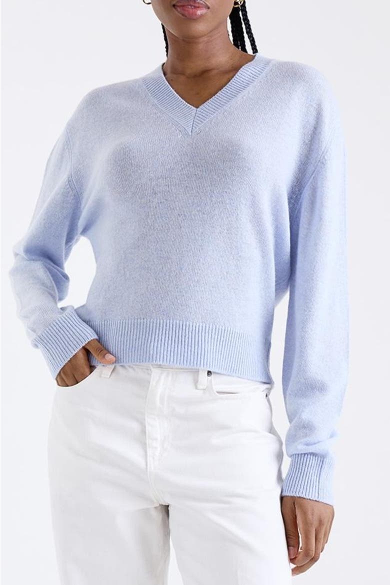 Vee V-Neck 100% Cashmere Sweater, Alternate, color, AZURE