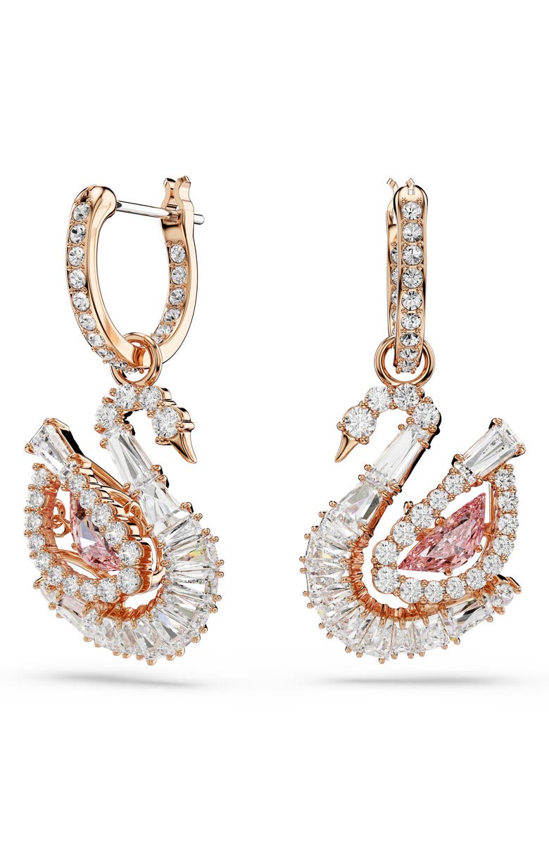 Swarovski Crystal Swan Drop Earrings, Alternate, color, Rose Gold/ White