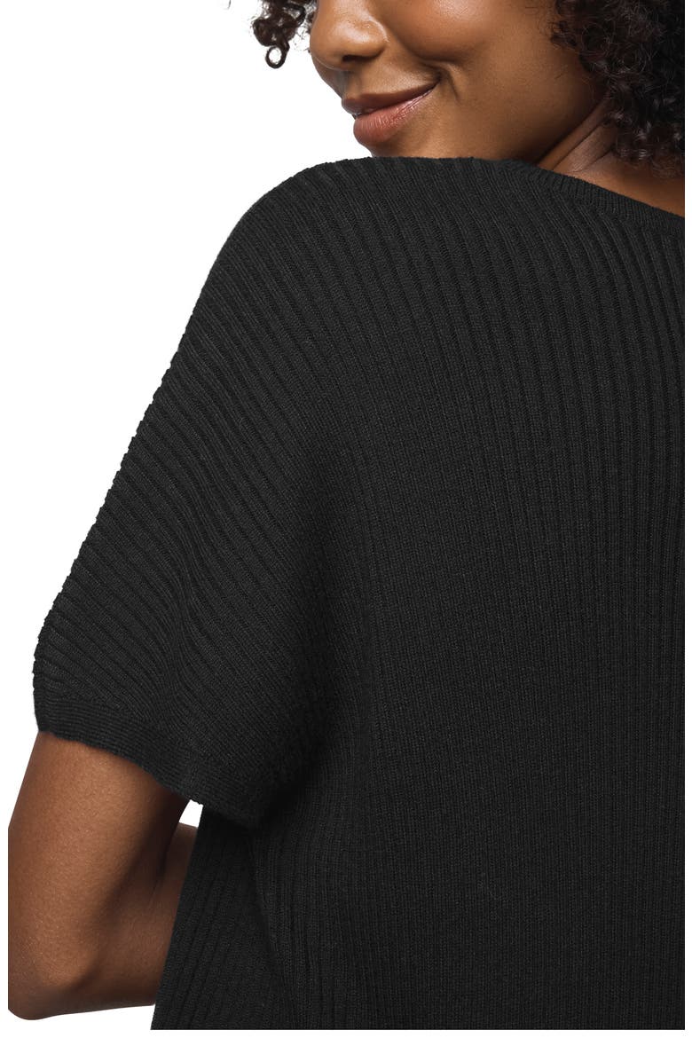 Georgie V-Neck Short Sleeve Rib Sweater, Alternate, color, BLACK