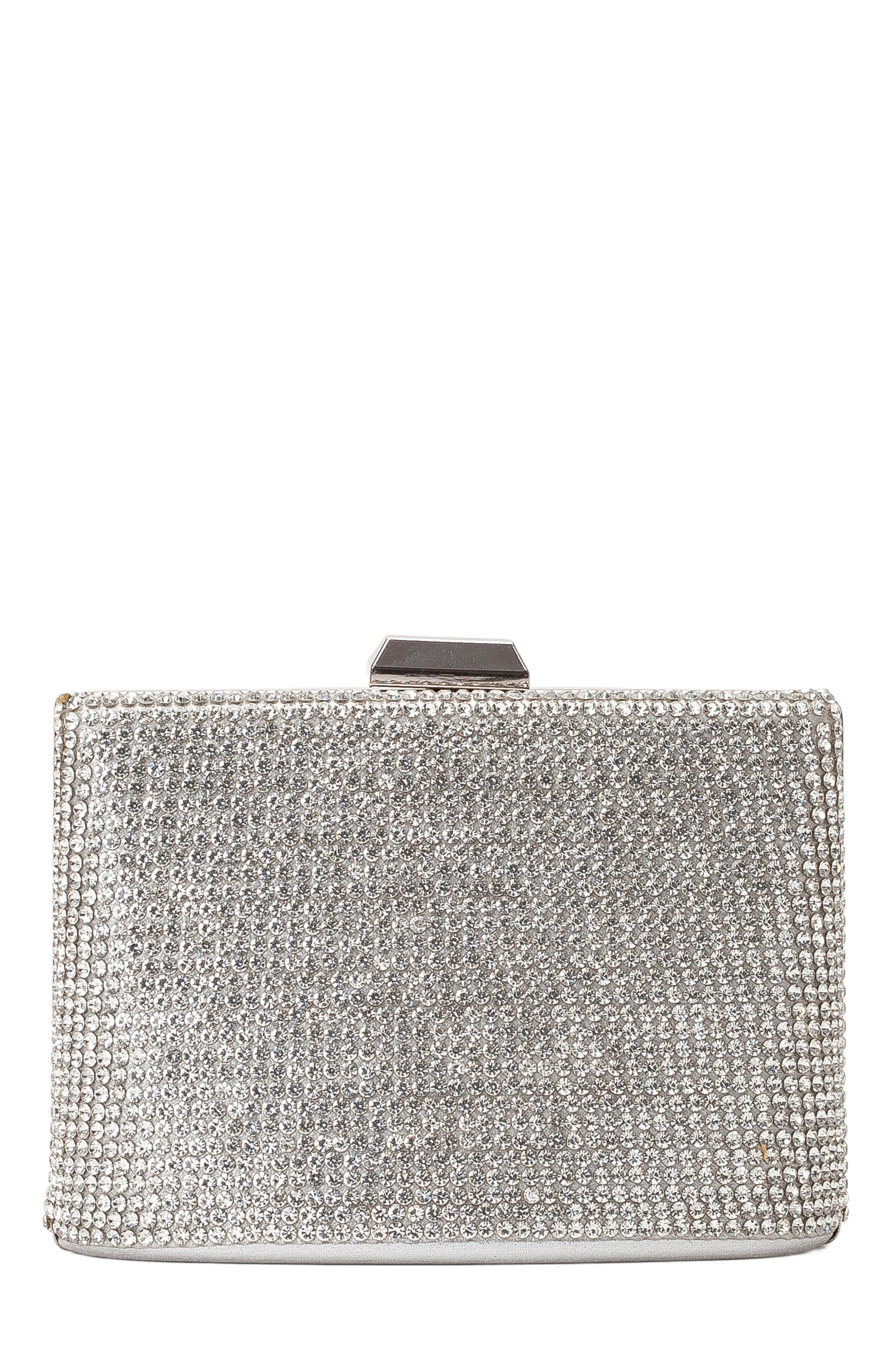 Forever & Always Shoes Marla Evening Clutch, Main, color, Silver Glitter Sequins