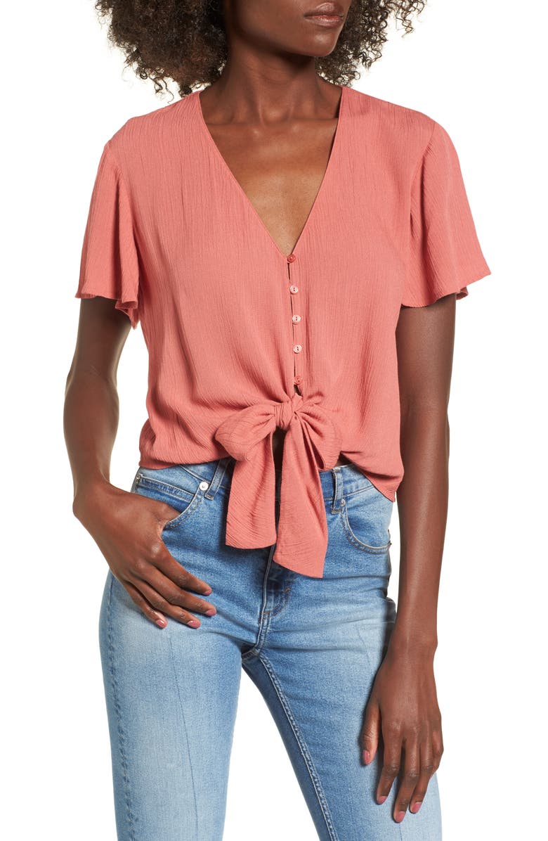 All in Favor Knot Front Shirt, Main, color, 