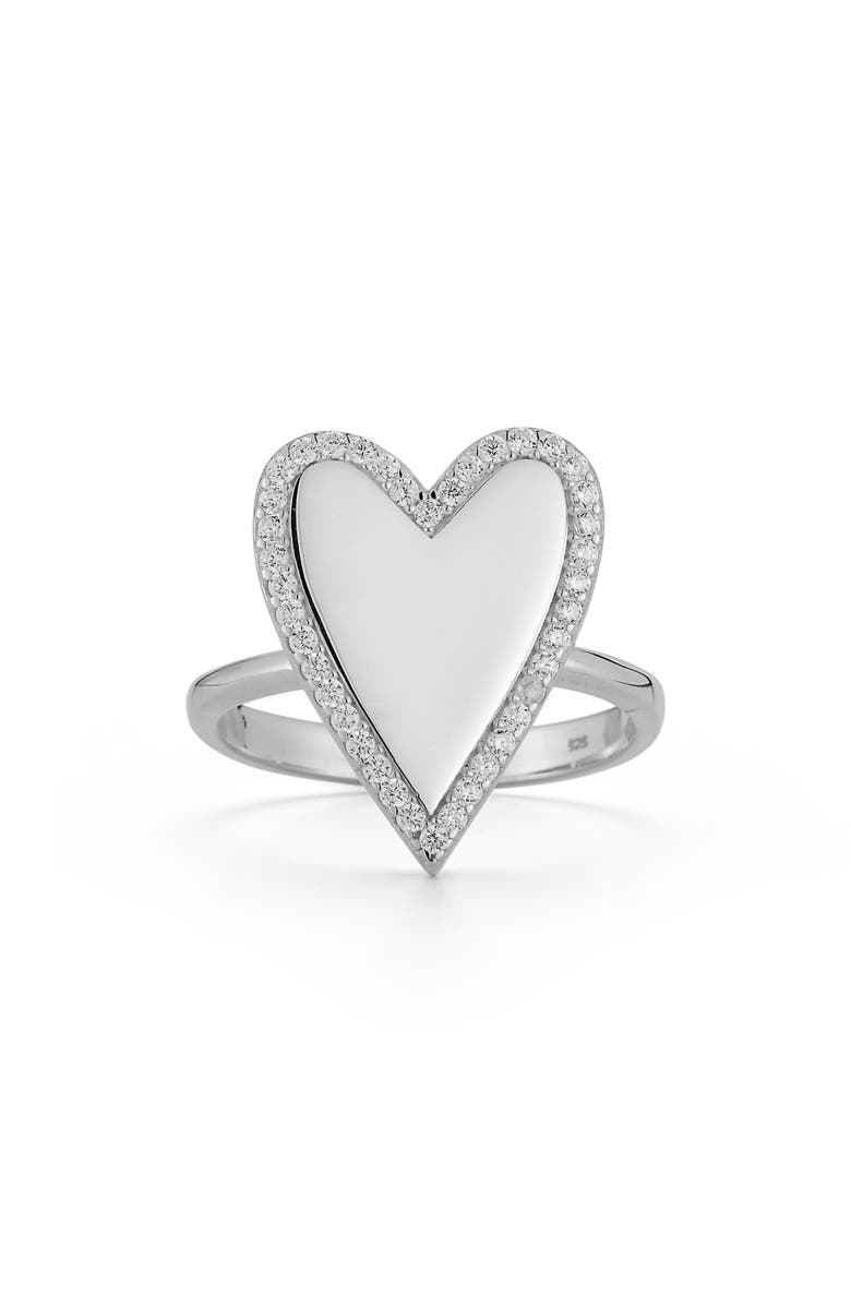 GLAZE JEWELRY Rhodium Plated Sterling Silver Pavé CZ Heart Ring - Size 7, Main, color, 