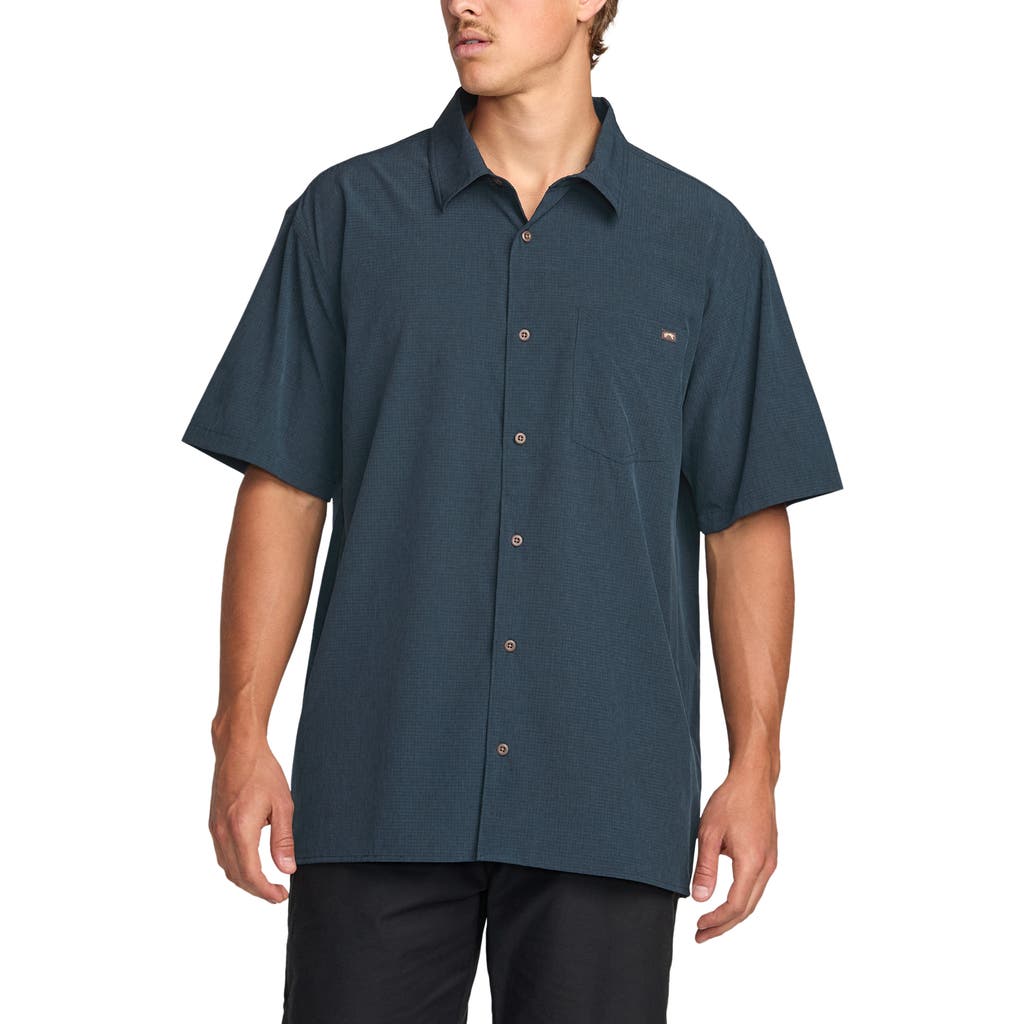 Billabong Surftrek Print Short Sleeve Button-up Shirt In Blue