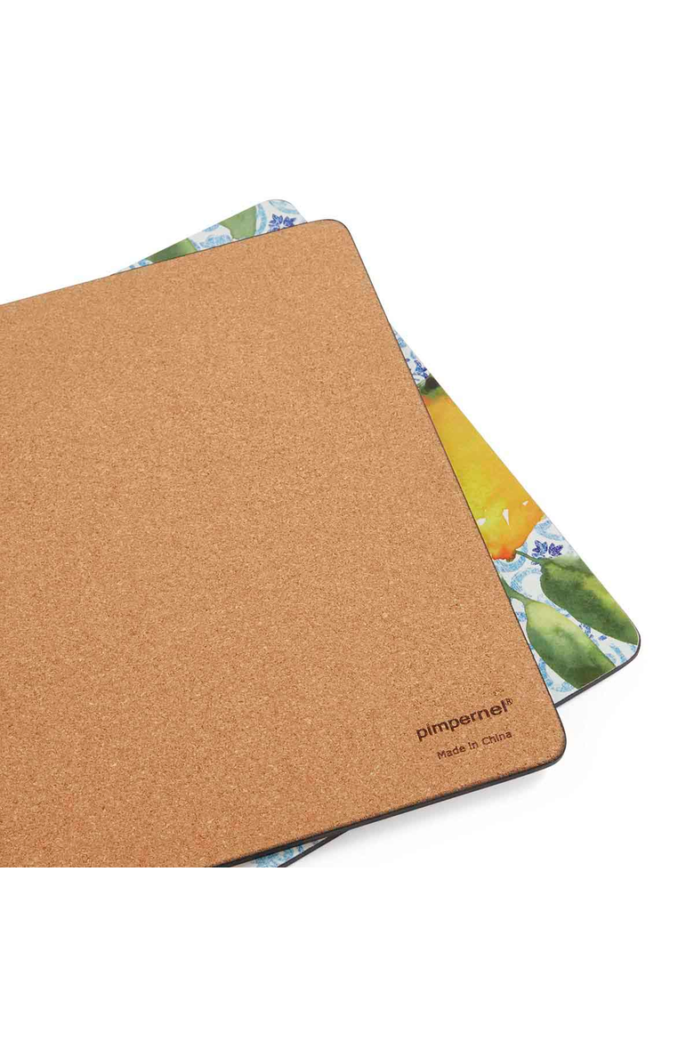 Amalfi Lemons Set of 4 Cork Back Placemats, Alternate, color, Multi