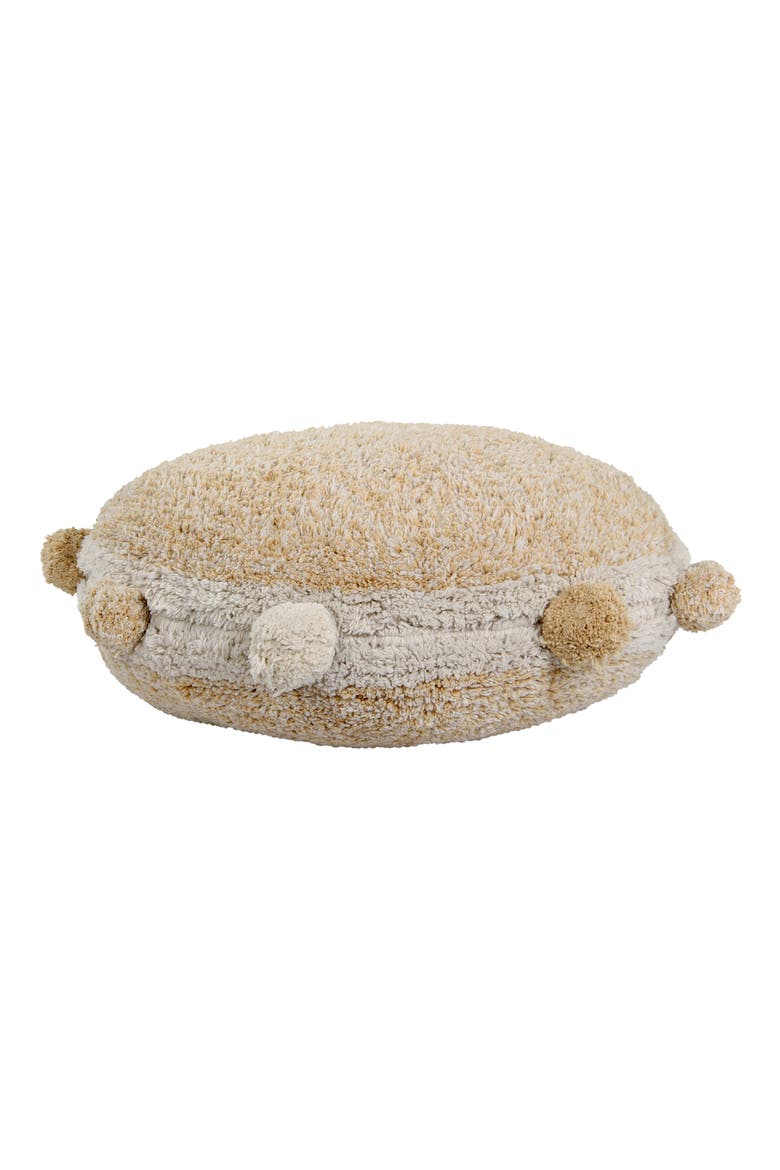 Bubbly Pompom Trim Floor Cushion, Alternate, color, HONEY