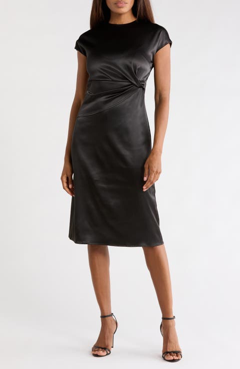 Draped Satin Midi Dress