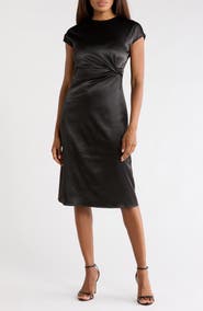 AREA STARS Draped Satin Midi Dress