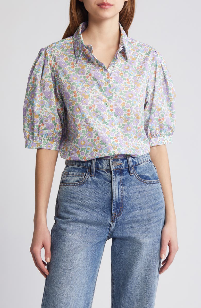 Liberty London Floral Puff Sleeve Cotton Shirt, Main, color, 