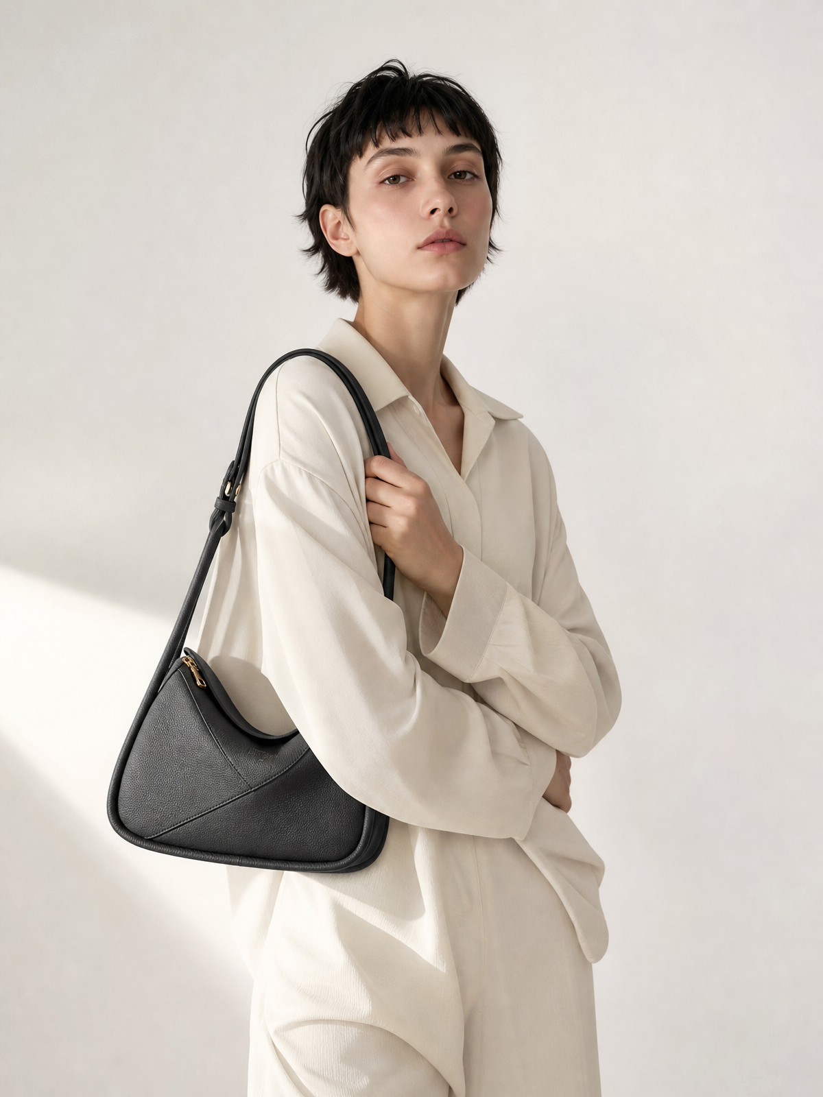 Carnaby Genuine Pebble Leather Shoulder Bag, Alternate, color, Black