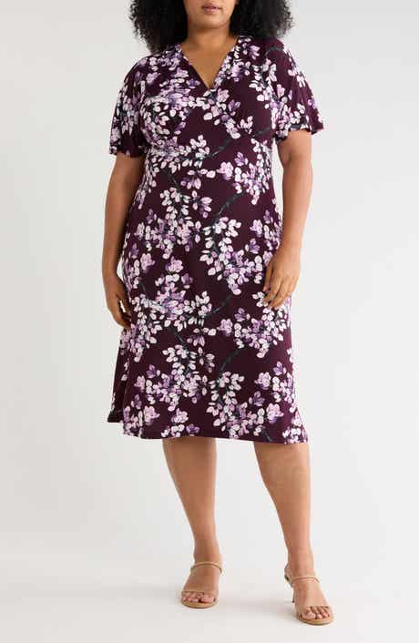 Dolman Sleeve Floral Surplice Neck Dress