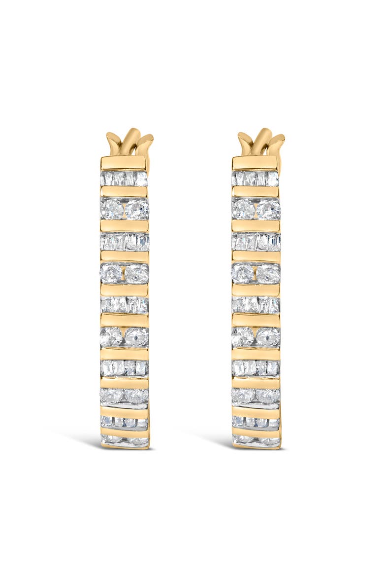 10K Gold 1.0 Cttw Alternating Diamond "U" Hoop Earrings, Alternate, color, Yellow