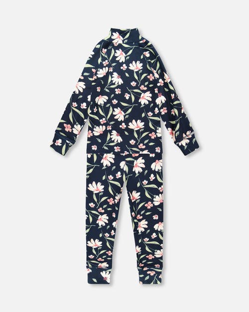 Deux Par Deux Two-piece Thermal Underwear Set Flower In Blue