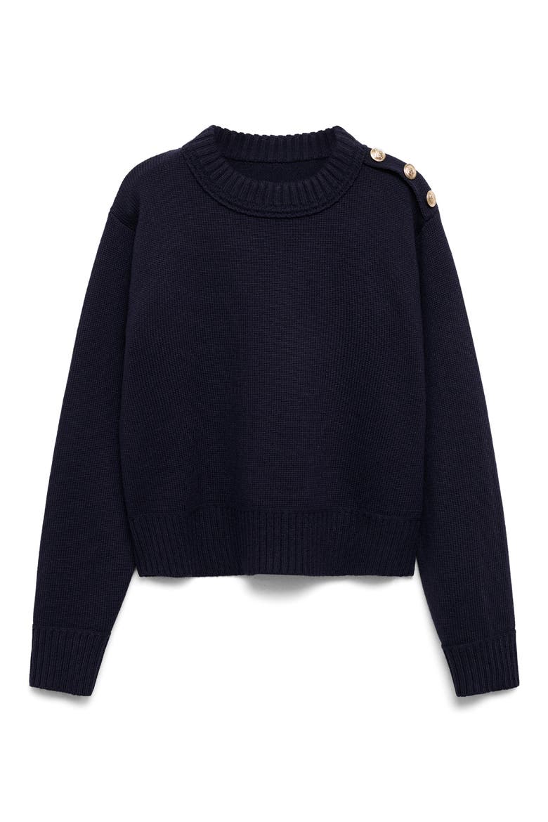 Button Shoulder Mock Neck Sweater, Alternate, color, DARK NAVY