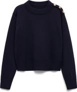 MANGO Button Shoulder Mock Neck Sweater