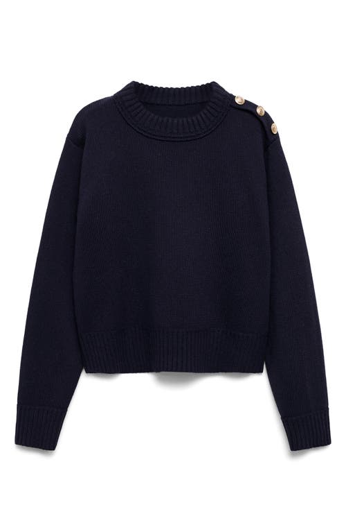 Mango Button Shoulder Mock Neck Sweater In Blue
