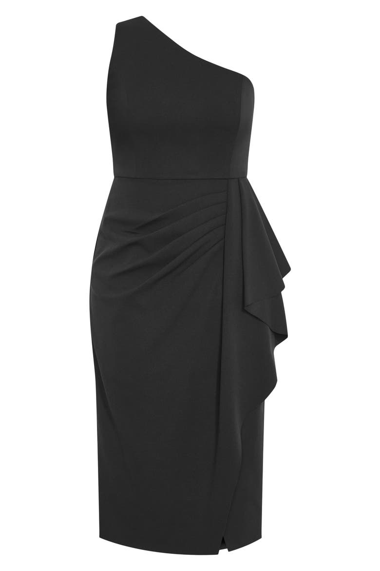 Priyanka Ruffle One-Shoulder Midi Dress, Alternate, color, BLACK