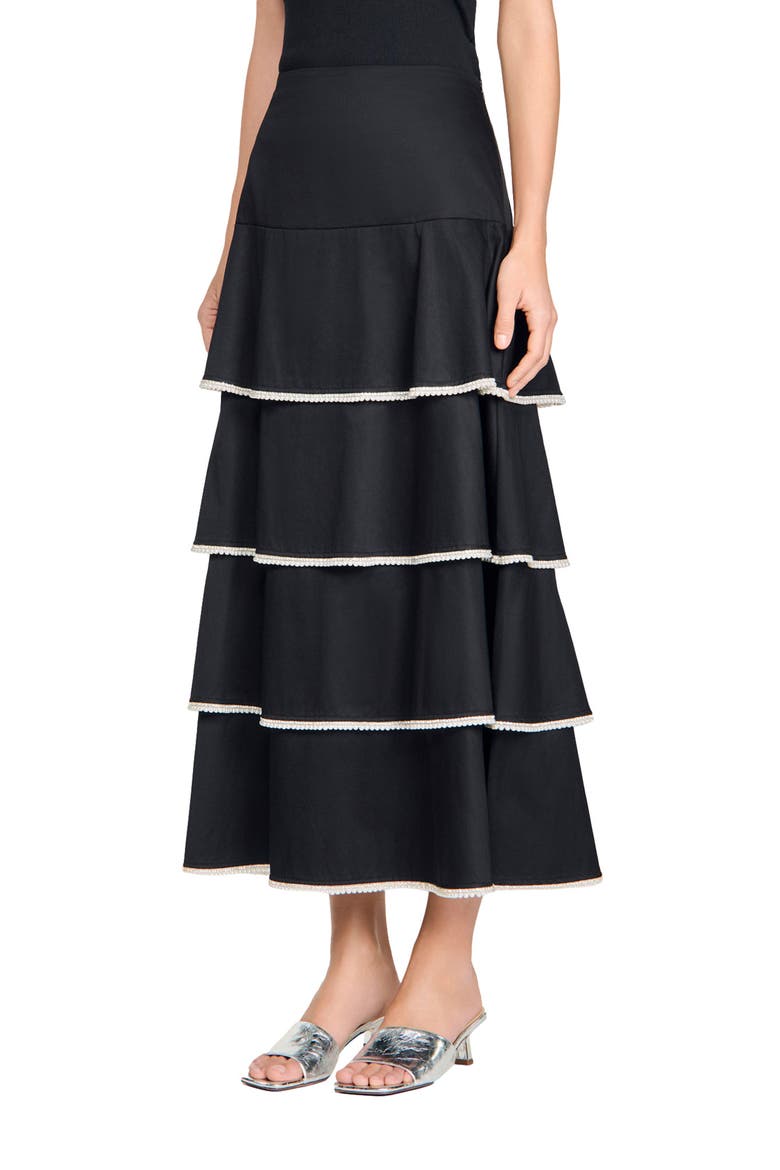 Long ruffled rhinestone skirt, Main, color, Black